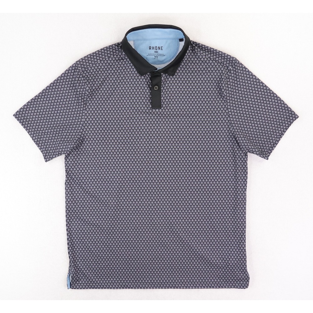 Rhone Golf Sport Polo Shirt Mens Medium M Gray Black Geometric Short Sleeve